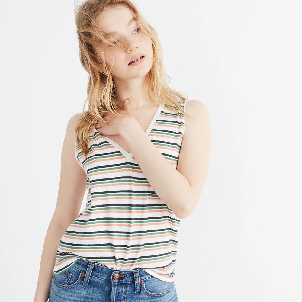 Madewell Whisper V Neck Tank Top Roger Stripe XXL